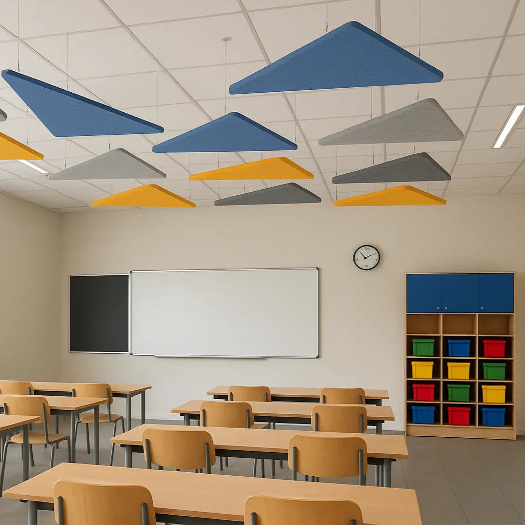Suspended Ceiling Panels - Acoustic Felt TRIANGLE in classroom interior DecorMania UK